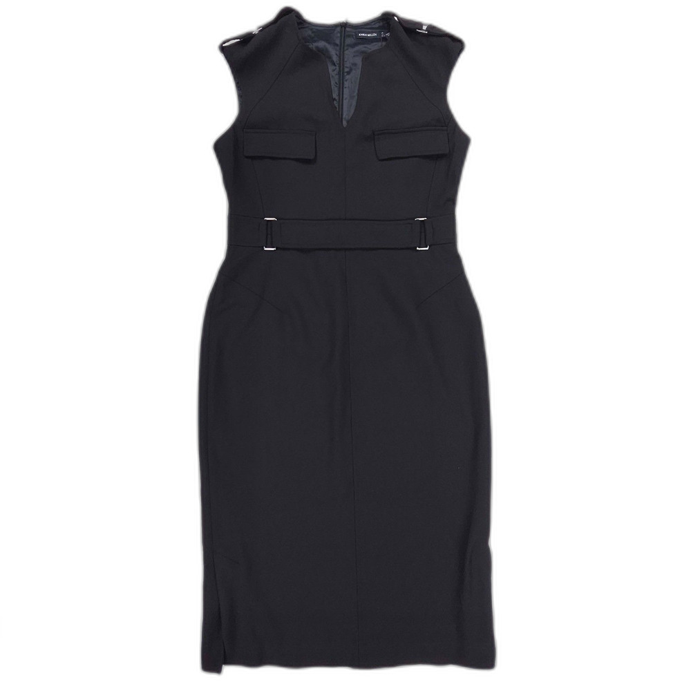 NWT Karen Millen Square D-Ring Pencil Dress Black Military Quiet Luxury Minimal